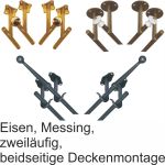Zweiläufige antike Vorhangstangen alt, Eisen geschmiedet, Messing Gardinenstange Nostalgie mit beidseitigem Deckenhalter