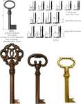 gefräste alte Schlüssel, Nutenbartschlüssel, Profilbartschlüssel antike, historisch, nostalgisch