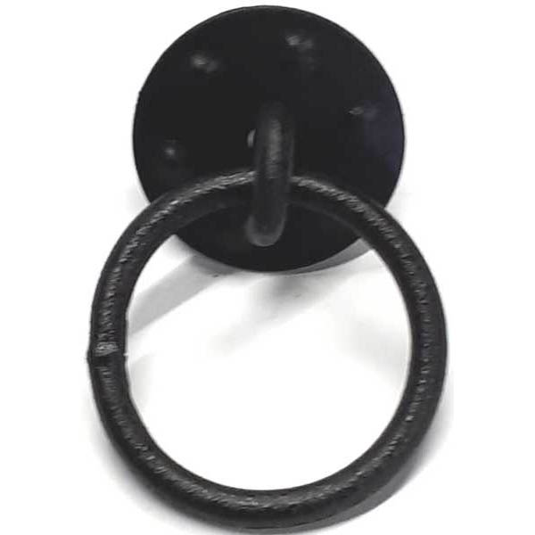 Ring, Eisen schwarz mit Rosette, 38 mm, antik, alt. Aus Draht und Blech gefertigt.