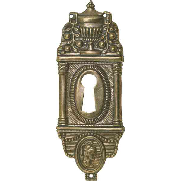 Antikes Schlüsselschild, Messing patiniert, Biedermeier, historisch
