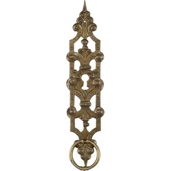 Schlüsselschild antik, Messing patiniert, mit Ziehring