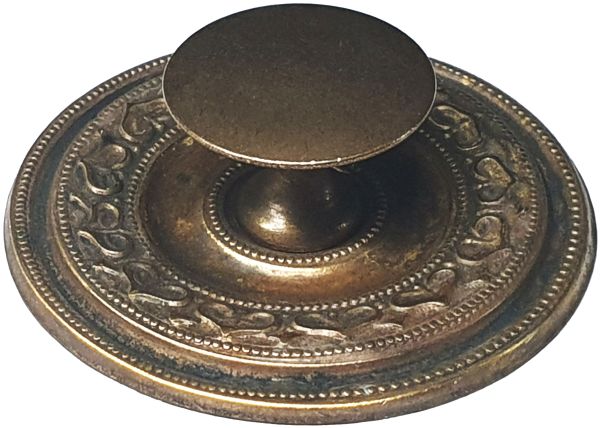 Beschläge historisch, Knopfgriff, Messing patiniert, Rosette mit Knopf und Schraube
