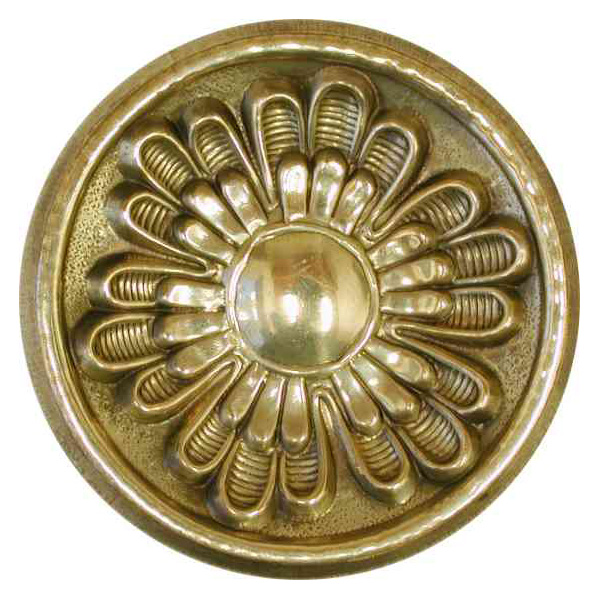 Knopf für alte Schränke, Ø 48mm, mit Rosette, Messing patiniert. Aus Blech gestanzt und geprägt. Bild 2