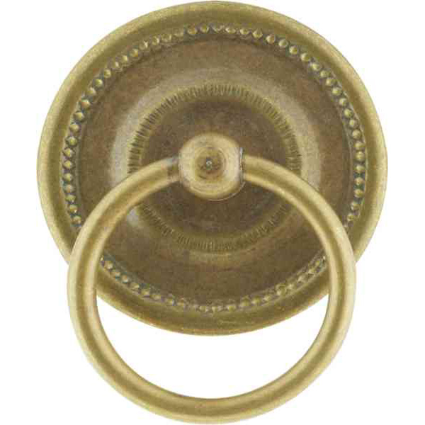 Ringgriff rund, antik aus Messing patiniert, Möbelgriff antik