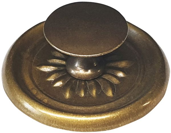 Beschläge historisch, Knopfgriff, Messing patiniert, Rosette mit Knopf und Schraube