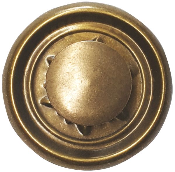 Beschläge historisch, Knopfgriff, Messing patiniert, Rosette mit Knopf und Schraube Bild 2