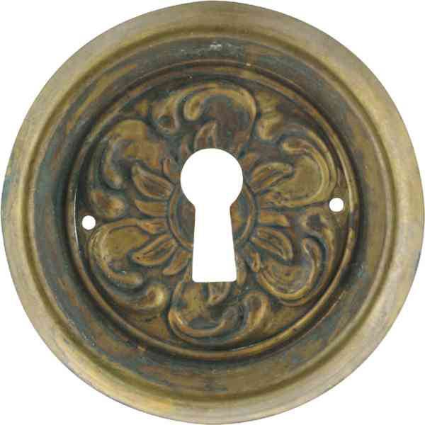 Nostalgisches Schlüsselschild antik, rund, Ø 64mm, Messing patiniert, Schlüsselblatt antik