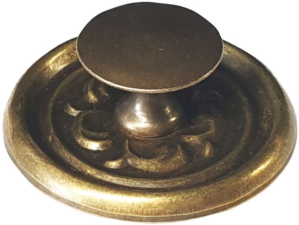 Beschläge historisch, Knopfgriff, Messing patiniert, Rosette mit Knopf und Schraube