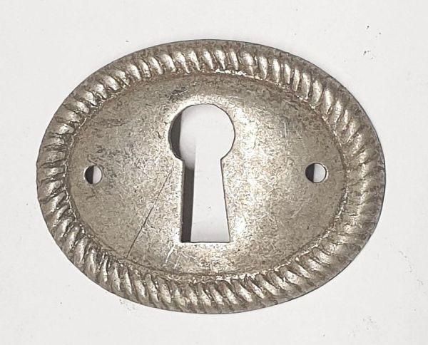 Schlüsselschild quer, oval, antik, altverzinnt