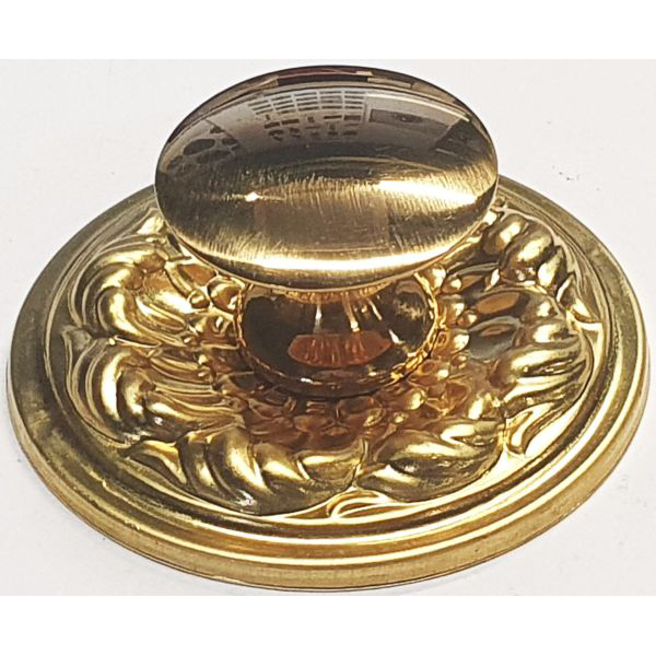 Beschläge historische, Knopfgriffe in Messing roh, Rosette mit Knopf und Schraube