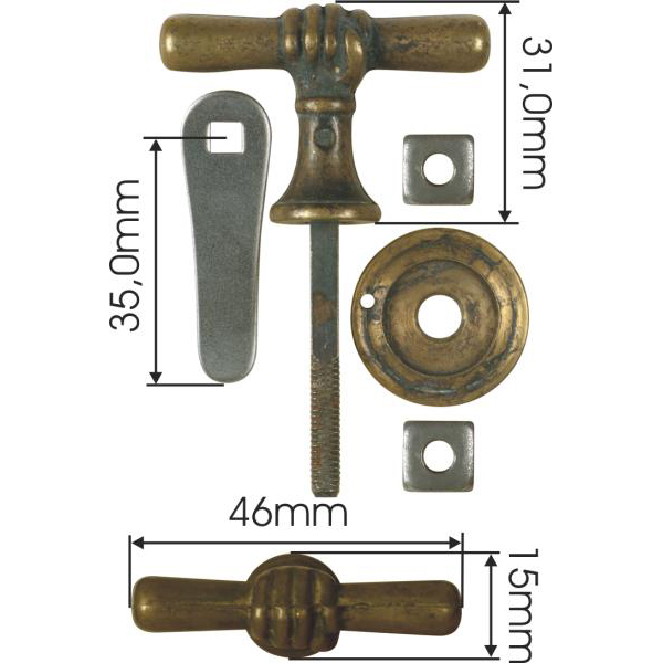 Schließgriff, Verschlussgriff, Messing patiniert. Türverschluss aus Messing gegossen. Bild 3