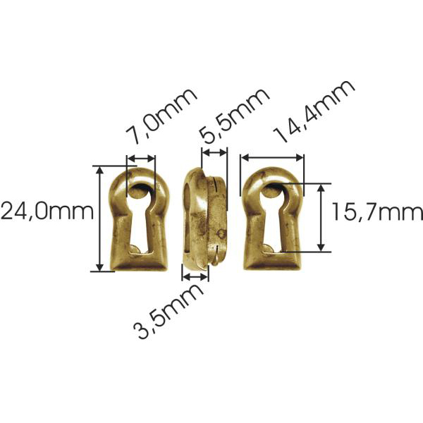 Schlüsselbuchse antik, Messing patiniert, mit Befestigungsblättchen. Aus Messing gegossen. Bild 3