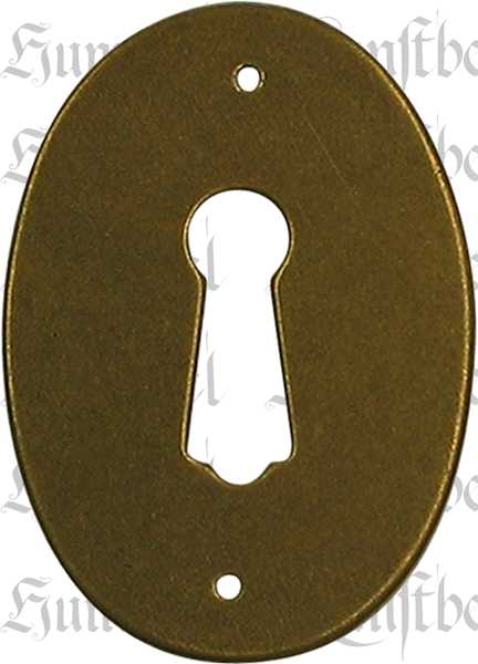 Schlüssellochblende Möbelschild Schlüsselschild Messing brüniert hochkant Antik 