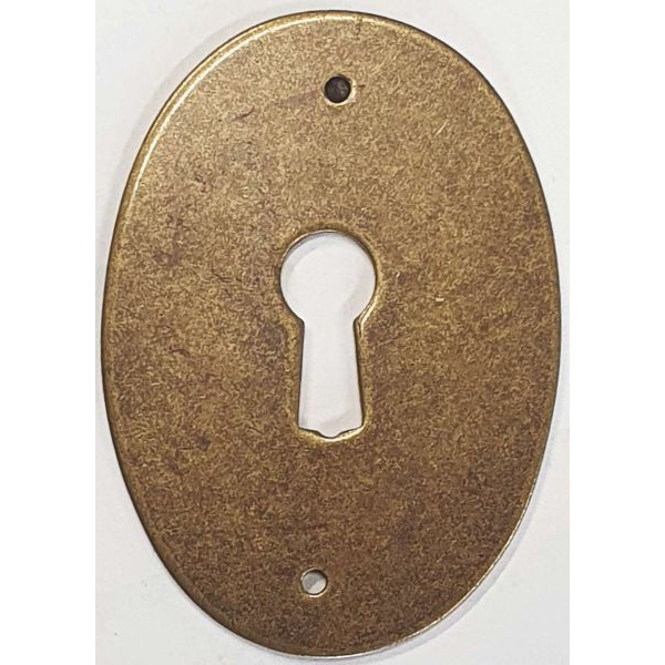 Schlüsselschild oval hochkant, antik Messing patiniert mit Schlüsselloch B