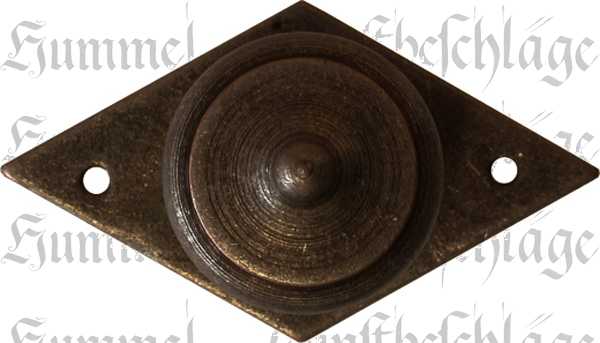 Möbel Griffe antik, Knopf Ø 20mm, mit Rosette, Eisen gerostet und gewachst, kleine Raute mit Möbelknopf