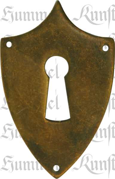 Schlüsselschild historisch, Messing patiniert. Aus Blech gestanzt und geprägt. Wappen antik