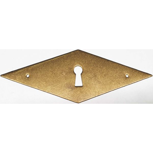 Schlüsselschild, Schlüssellochblende Raute Messing patiniert, Biedermeier Raute quer, mit Loch B