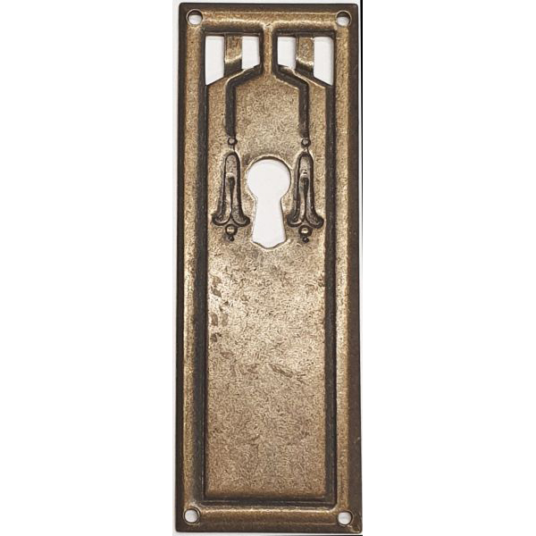 Schlüsselschild antik, Messing patiniert, Beschläge Jugendstil, hochkant