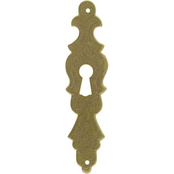 Schlüsselschild, Messing gestanzt, geprägt, patiniert, altes antikes Schild