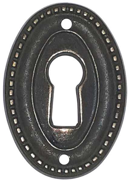 Schlüsselschild, altvermessingt. Aus Zinkdruckguss gefertigt und galvanisch vermessingt und gealtert, klein senkrecht