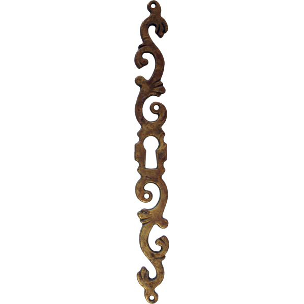 Schlüsselschild, altvermessingt, für linke Schranktür, altes antikes Schild
