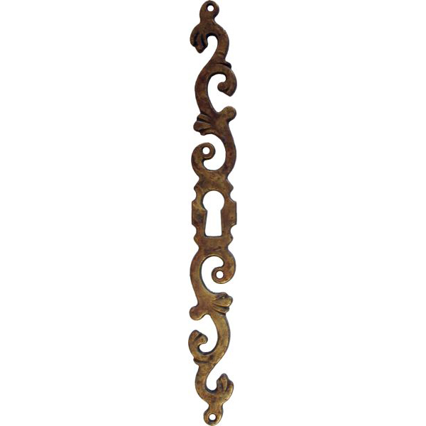 Schlüsselschild, altvermessingt, für rechte Schranktür, altes antikes Schild