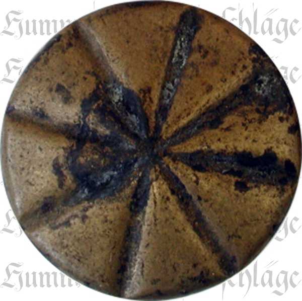 Möbelknopf antik, Messing gegossen und patiniert, Ø 24,5mm, mit sternförmiger Verzierung
