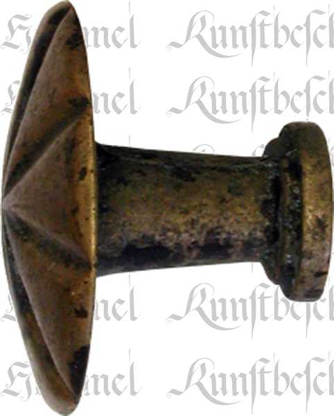 Möbelknopf alt, Messing gegossen und antik patiniert, Ø 31mm, mit einer sternförmigen Verzierung Bild 2