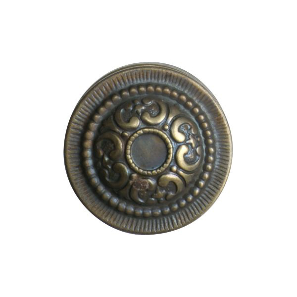 Messingknopf alt Gründerzeit, Möbelknopf Ø 29mm mit einer Rosette, Messing patiniert.