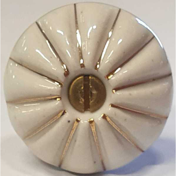 Möbelknopf Keramik, Porzellanknopf für Schrank, Schubladen, Möbel, Ø 35mm, altweiß mit Goldstreifen Bild 2