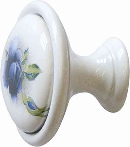 Möbelknopf Porzellan, Porzellanknopf alt historisch, weiß lackiert, Ø 34 mm, bemalt Bild 2