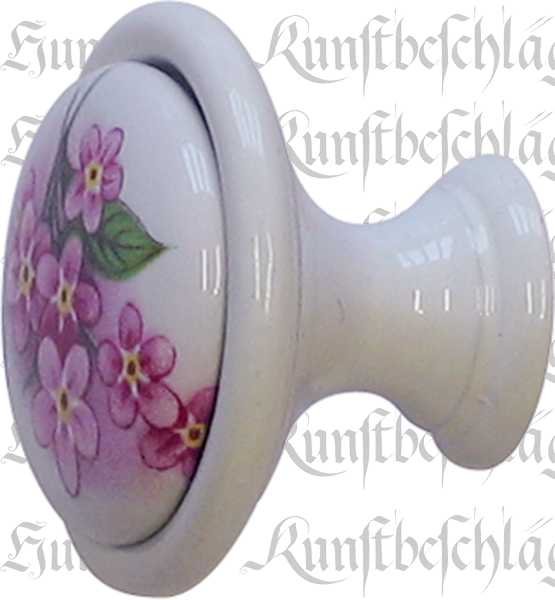 Möbelknopf Porzellan, Porzellanknopf, weiß lackiert, Ø 29 mm, bemalt. Aus Messing gegossen, mit Schraube. Bild 2