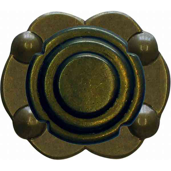 Möbelknopf bäuerlich, Ø 33mm, mit Rosette, Messing patiniert, Möbelknopf rustikal, Messingknopf alt, antik. Knopf aus Messing gegossen
