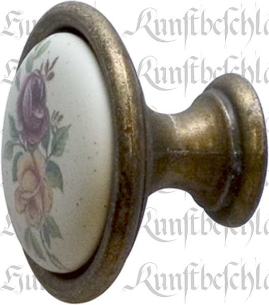 Möbelknopf Landhaus, antik Knopf altvermessingt, Ø 34 mm, mit Porzellaneinlage bemalt Bild 2