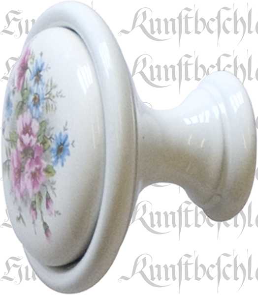 Porzellanknöpfe für Schrank antik, Möbelknopf Landhaus, Möbelknöpfe Keramik weiß lackiert, Ø 29 mm, mit Porzellaneinlage bemalt Bild 2