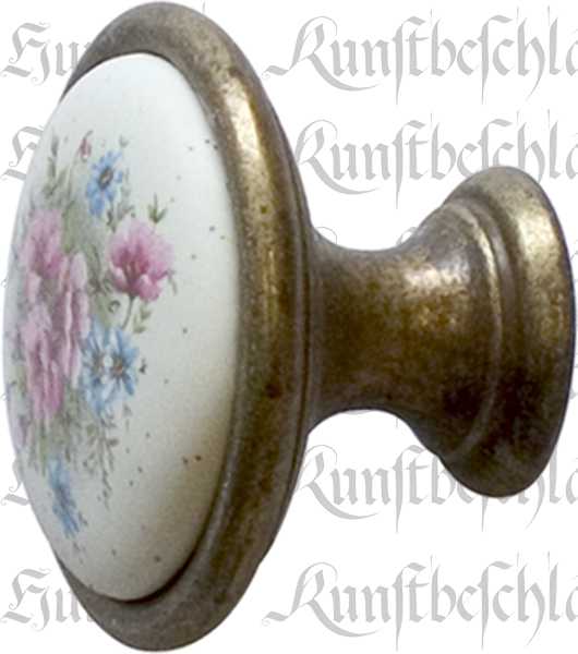 Porzellanknöpfe Schrank, Möbelknopf Landhaus, Möbelknöpfe Keramik altvermessingt für Schubladen, Ø 34 mm, mit Porzellaneinlage bemalt Bild 2