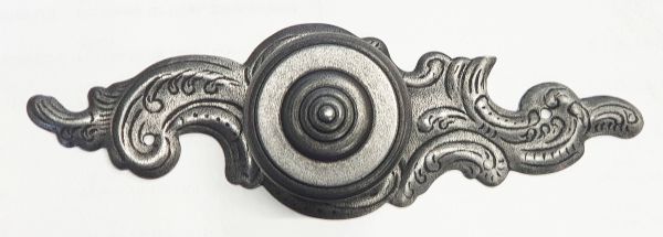 Knopf Ø 35mm, mit Rosette, Eisen altgrau patiniert und farblos lackiert, Möbelbeschläge Barock Bild 2