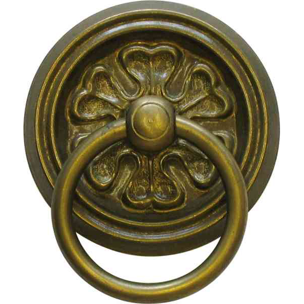 Möbelgriffe antik, Ringgriff Biedermeier, Messing patiniert, Auslaufmodell, nur noch 6 Stück da.