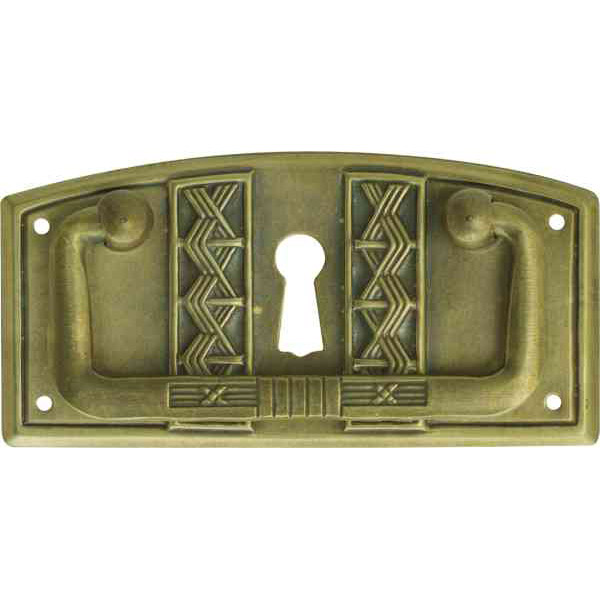 Griffbeschlag mit Schlüsselloch, antiker Griff für Schubladen Jugendstil, Messing patiniert