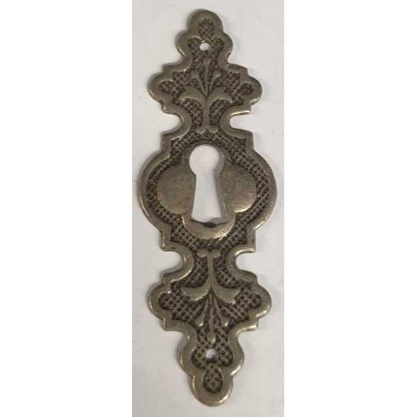 Gründerzeit Schlüsselschild klein senkrecht, antik altverzinnt