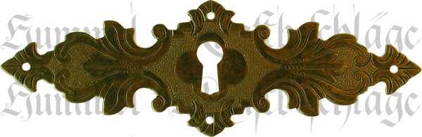 Schlüsselschild antik aus der Gründerzeit, aus Messing gestanzt, geprägt und schön antik patiniert