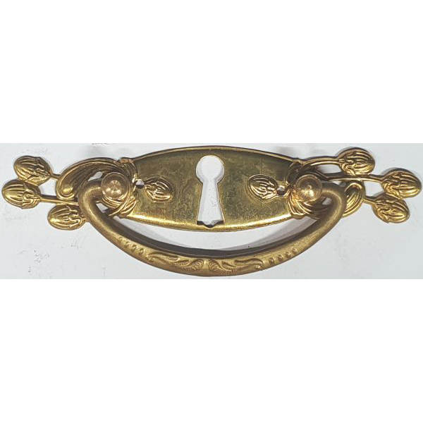Möbelgriff antik, Möbel Griffe antik, Jugendstil Griffbeschlag mit Schlüsselloch, Messing roh (SL)