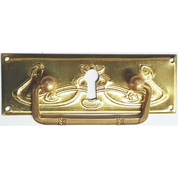 Möbelgriff antik, Nostalgie Möbel Griffe antik, Griffbeschlag mit Schlüsselloch, Messing roh