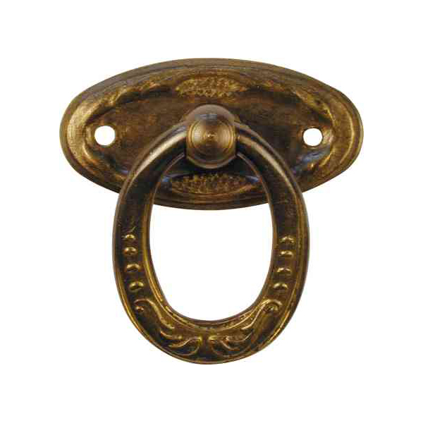 Jugendstil Griff antik, klein, hoch und quer verwendbar, Ringgriff alt, Messing patiniert