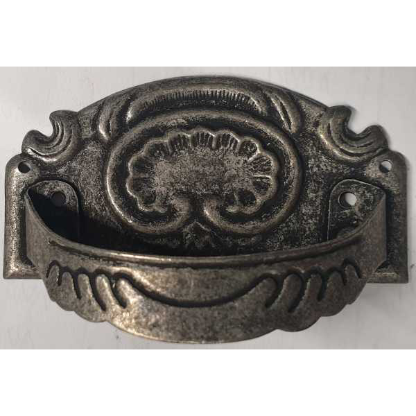 Griffbeschlag mit Schlüsselloch, altverzinnt, Jugendstil Beschläge für alte Möbel