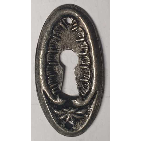 Schlüsselschild klein, altverzinnt, Jugendstil Beschläge für alte Möbel