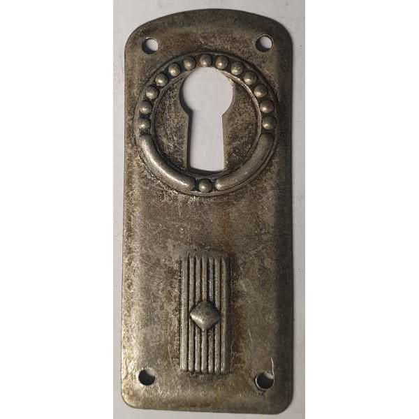 Schlüsselschild senkrecht, altverzinnt, antike alte Jugendstil Beschläge für Möbel