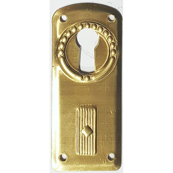 Schlüsselschild senkrecht, Messing roh, antike alte Jugendstil Beschläge für Möbel