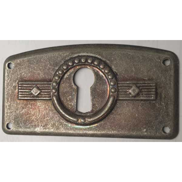Schlüsselschild quer, altverzinnt, antike alte Jugendstil Beschläge für Möbel