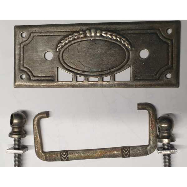 Griffbeschlag ohne Schlüsselloch, altverzinnt, Metallbeschläge antik, alt
